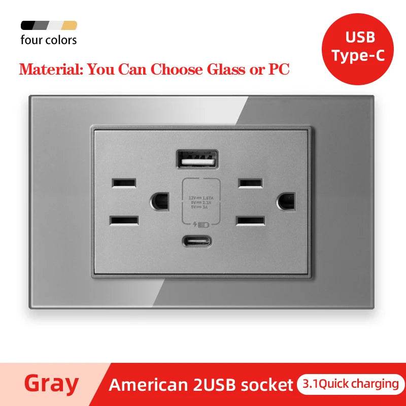 Herepow 118 Series Thailand American Standard Dual USB Wall Socket Smart Home Appliance Plug Adapter Type-c 3.1A Fast Charging - Dreamy-Designs Store Online