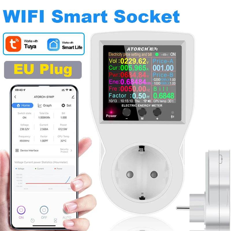 AC220V 110V 16A Tuya WIFI Smart Socket Digital Wattmeter EU Plug Electricity Consumption Power Kwh US AU FR Power Energy Meter - Dreamy-Designs Store Online