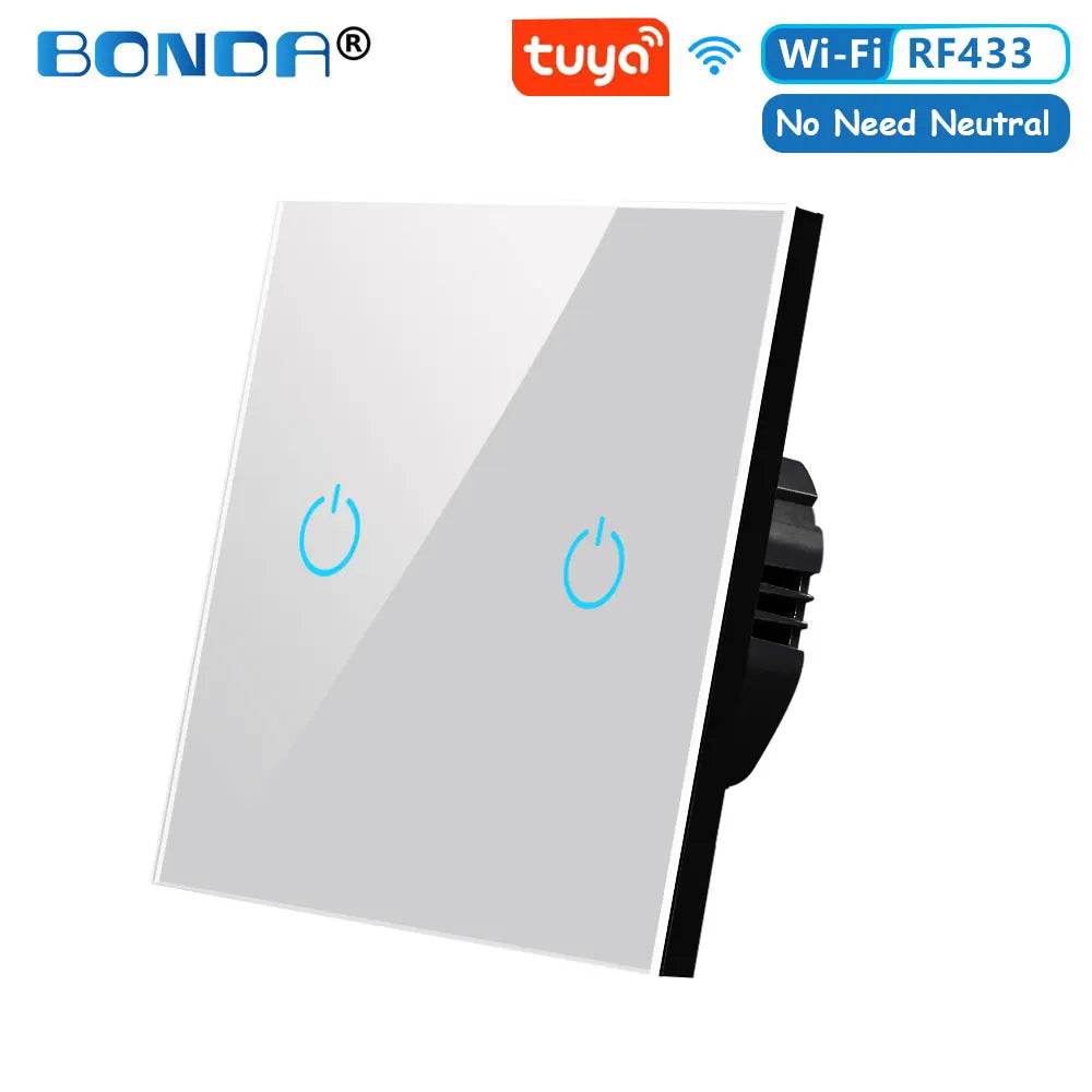 BONDA Smart Switch Alexa RF433 No Neutral Tuya Control Works With Google 1/2/3 Gang Smart Life Home Light WiFi Touch Switches - Dreamy-Designs Store Online