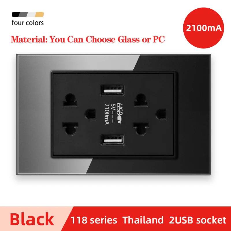 Herepow 118 Series Thailand American Standard Dual USB Wall Socket Smart Home Appliance Plug Adapter Type-c 3.1A Fast Charging - Dreamy-Designs Store Online