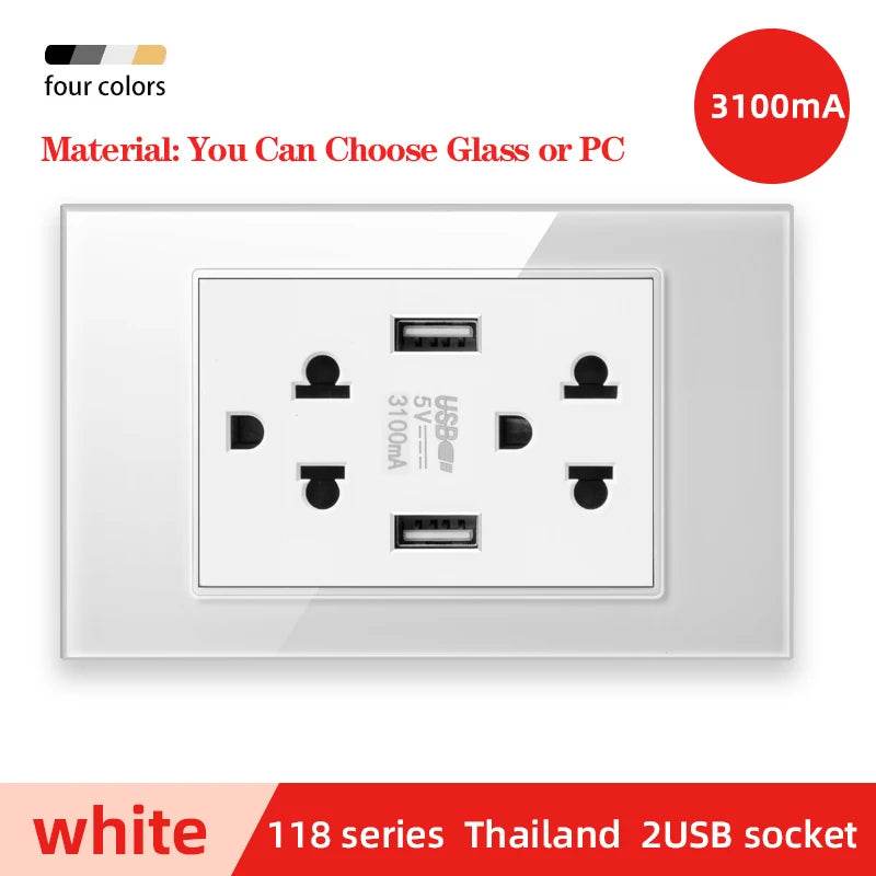 Herepow 118 Series Thailand American Standard Dual USB Wall Socket Smart Home Appliance Plug Adapter Type-c 3.1A Fast Charging - Dreamy-Designs Store Online