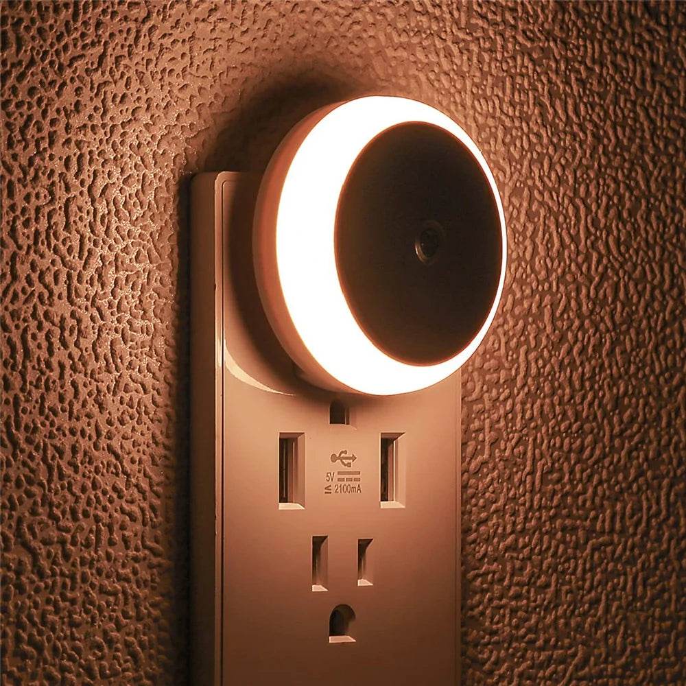 LED Night Light Smart Night Sensor Round Plug in Wall Night Lamp Bathroom Home Kitchen Hallway Staireway Bedroom Nightlight - Dreamy-Designs Store Online