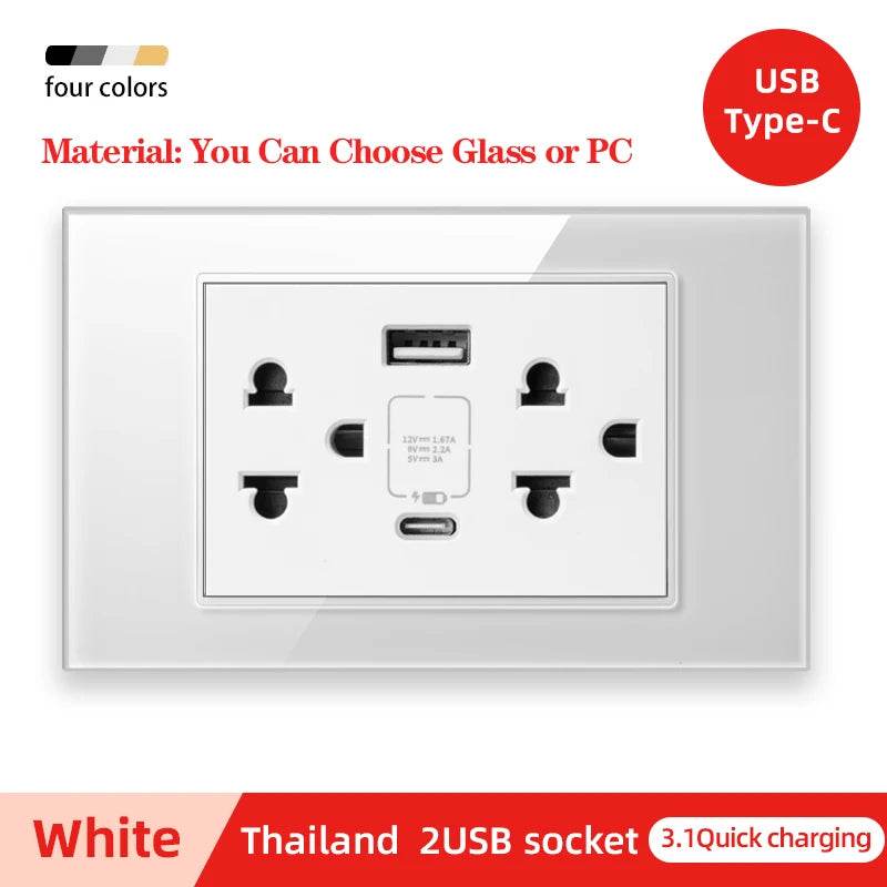 Herepow 118 Series Thailand American Standard Dual USB Wall Socket Smart Home Appliance Plug Adapter Type-c 3.1A Fast Charging - Dreamy-Designs Store Online