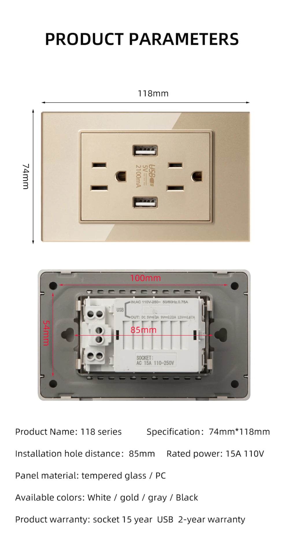 Herepow 118 Series Thailand American Standard Dual USB Wall Socket Smart Home Appliance Plug Adapter Type-c 3.1A Fast Charging - Dreamy-Designs Store Online
