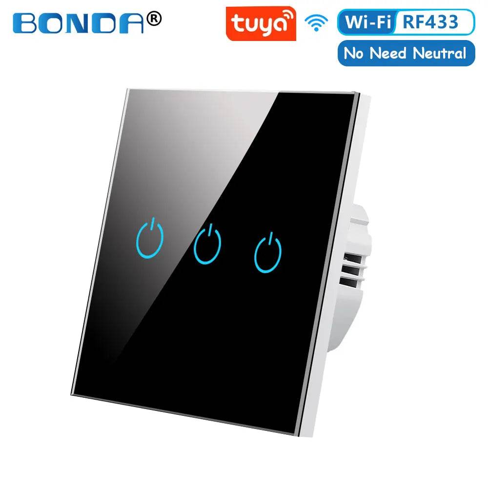 BONDA Smart Switch Alexa RF433 No Neutral Tuya Control Works With Google 1/2/3 Gang Smart Life Home Light WiFi Touch Switches - Dreamy-Designs Store Online