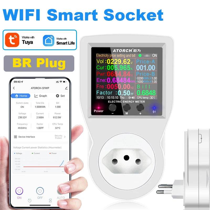 AC220V 110V 16A Tuya WIFI Smart Socket Digital Wattmeter EU Plug Electricity Consumption Power Kwh US AU FR Power Energy Meter - Dreamy-Designs Store Online
