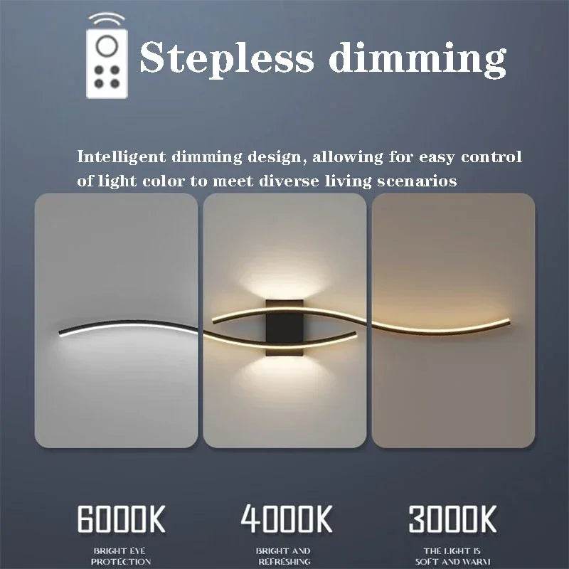 Modern LED Strip Wall Lamp Double Curve Remote Control Light Bedside Decor Black Gold Wall Sconces Living Room Bedroom Led Fixtu - Dreamy-Designs Store Online