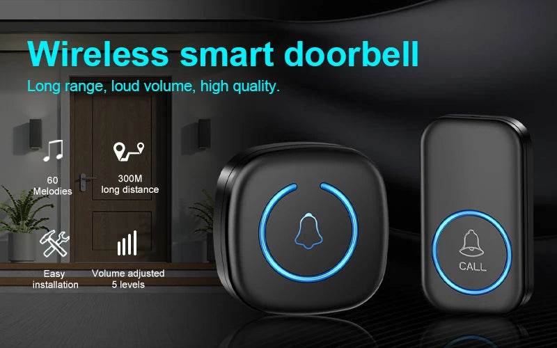 Wireless Doorbell Intelligent Welcome Door Bell 300M/984 FT Remote 60 Songs Melodies Home Smart Doorbell US EU Plug Optional - Dreamy-Designs Store Online