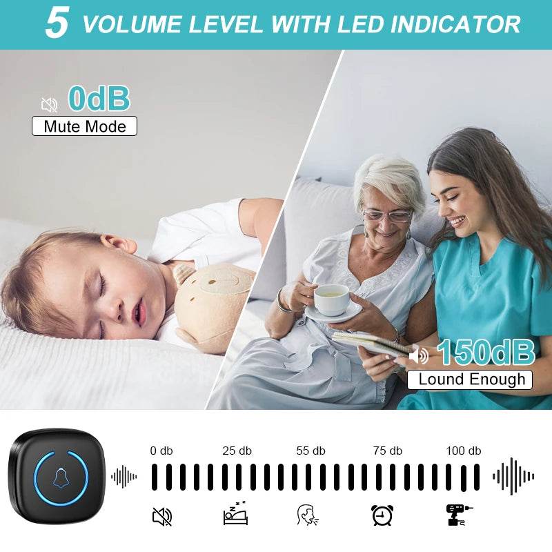 Wireless Doorbell Intelligent Welcome Door Bell 300M/984 FT Remote 60 Songs Melodies Home Smart Doorbell US EU Plug Optional - Dreamy-Designs Store Online
