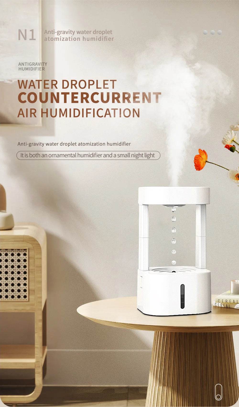 580ML Anti-Gravity Water Drop Humidifier (3 Modes) / Levitating Water Drops / Ultrasonic Cool Mist Maker / Fogger / LED Night Light / Essential Oil Diffuser / Aromatherapy / Home Office Portable - Dreamy-Designs Store Online