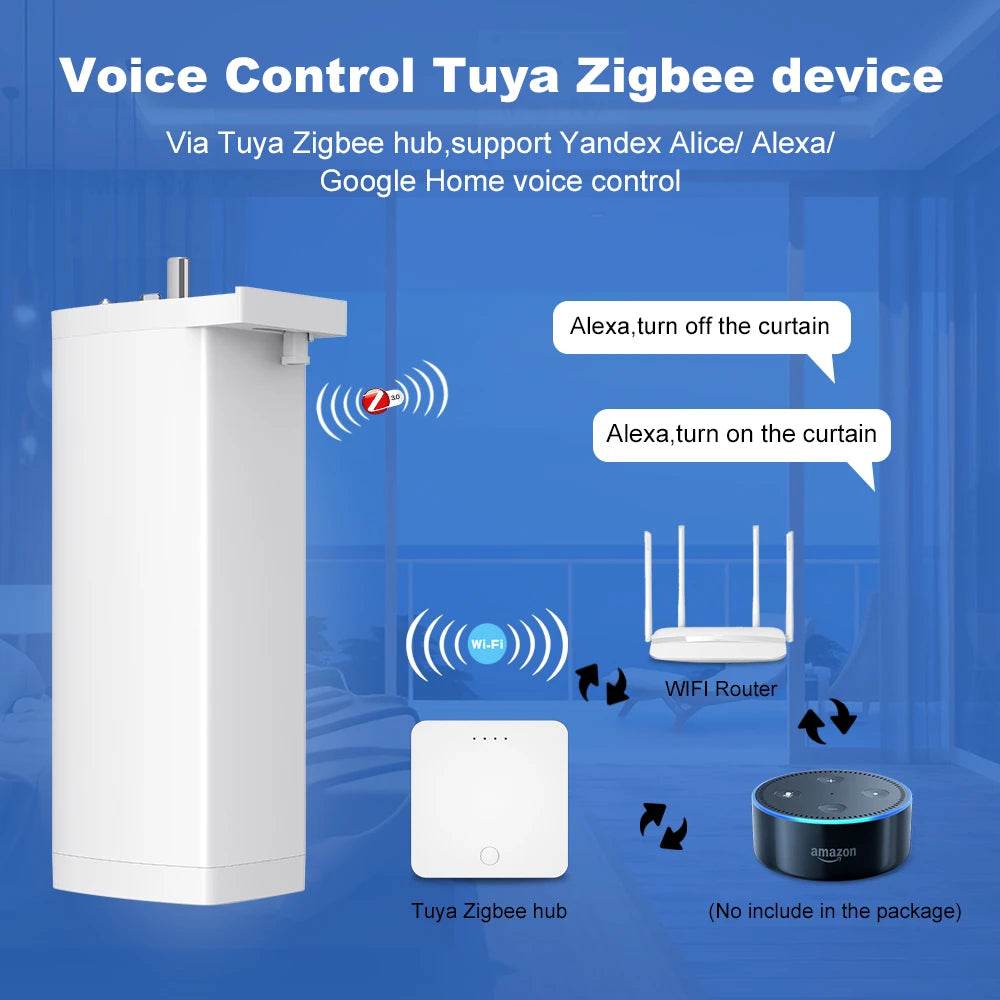Tuya 155MM 4rd Smart Zigbee/WiFi Electric Shutter Curtain Motor Silent Motor with Remote APPVoice Control With Alexa Google Home - Dreamy-Designs Store Online