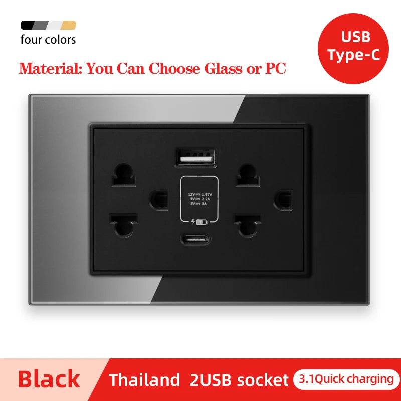Herepow 118 Series Thailand American Standard Dual USB Wall Socket Smart Home Appliance Plug Adapter Type-c 3.1A Fast Charging - Dreamy-Designs Store Online