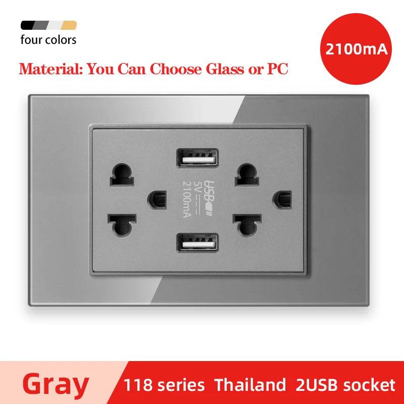 Herepow 118 Series Thailand American Standard Dual USB Wall Socket Smart Home Appliance Plug Adapter Type-c 3.1A Fast Charging - Dreamy-Designs Store Online