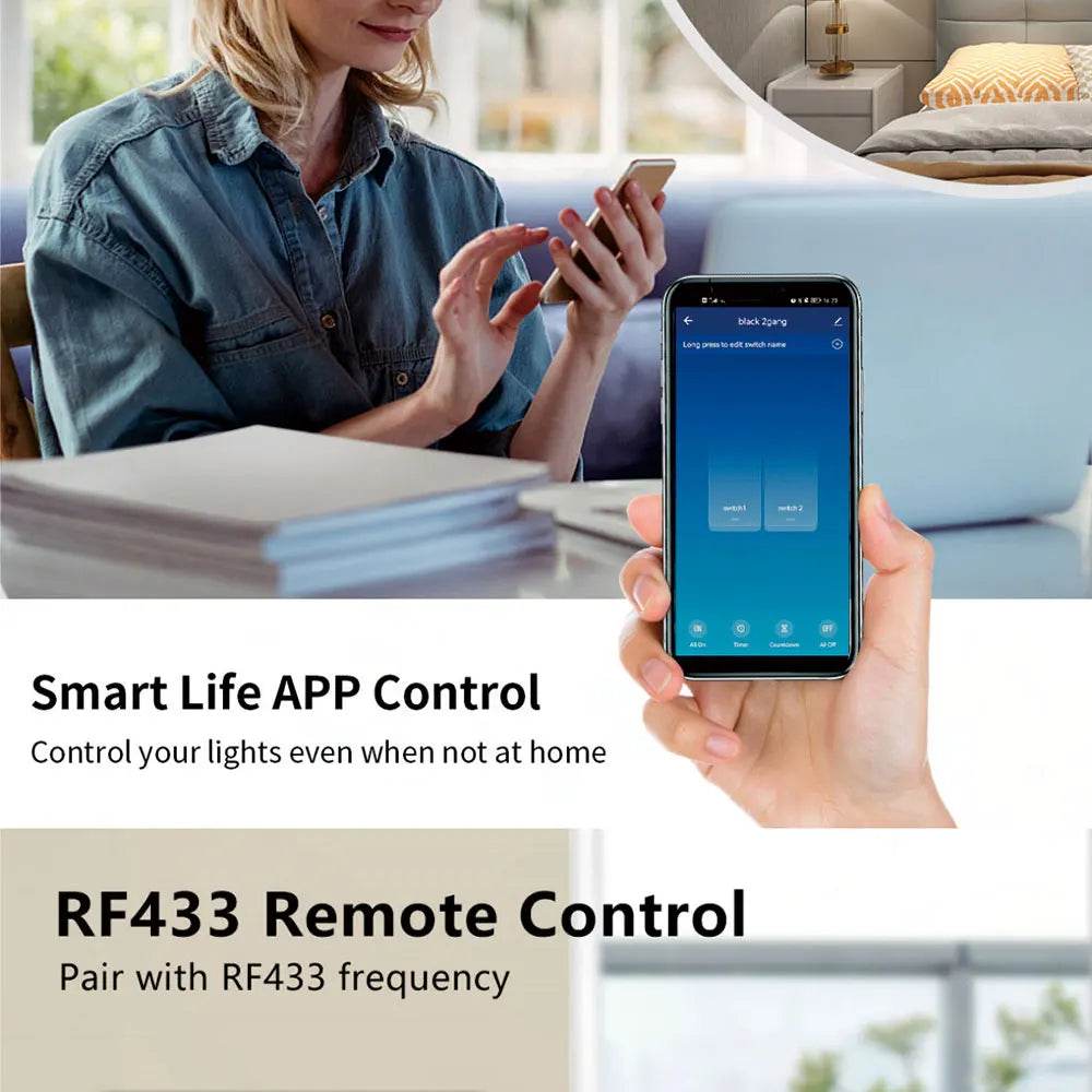Tuya US WiFi Smart Wall Switch RF433 1/2/3/4 Gang No Neutral Wire Touch Sensor LED Light Switches Smart Home Alexa Google Home - Dreamy-Designs Store Online
