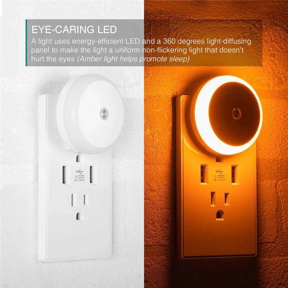 LED Night Light Smart Night Sensor Round Plug in Wall Night Lamp Bathroom Home Kitchen Hallway Staireway Bedroom Nightlight - Dreamy-Designs Store Online