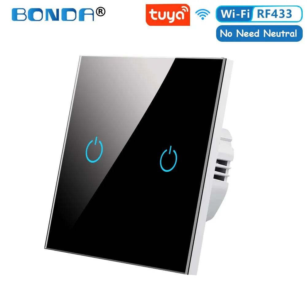 BONDA Smart Switch Alexa RF433 No Neutral Tuya Control Works With Google 1/2/3 Gang Smart Life Home Light WiFi Touch Switches - Dreamy-Designs Store Online