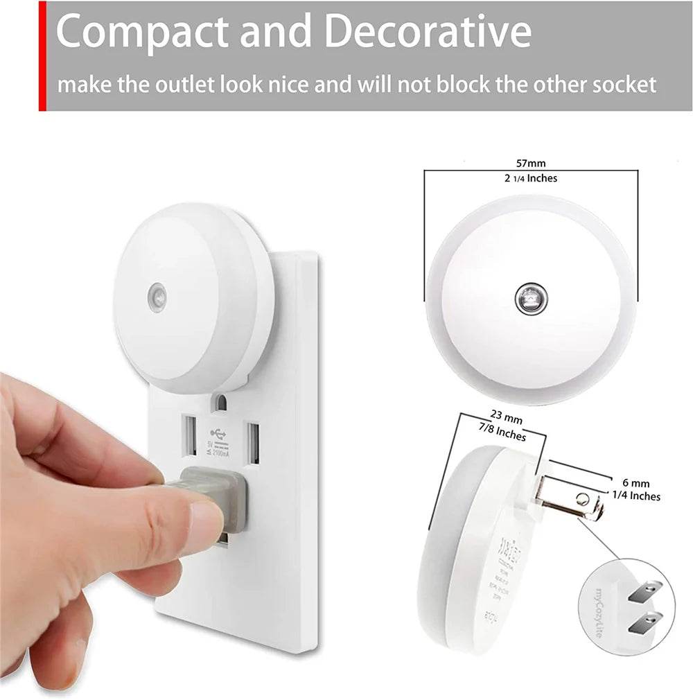LED Night Light Smart Night Sensor Round Plug in Wall Night Lamp Bathroom Home Kitchen Hallway Staireway Bedroom Nightlight - Dreamy-Designs Store Online
