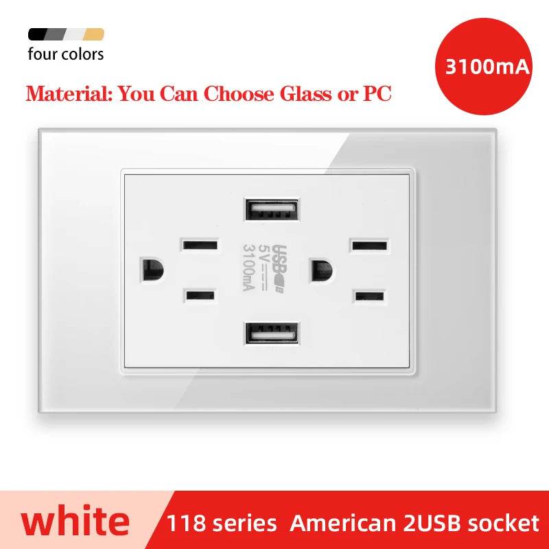 Herepow 118 Series Thailand American Standard Dual USB Wall Socket Smart Home Appliance Plug Adapter Type-c 3.1A Fast Charging - Dreamy-Designs Store Online