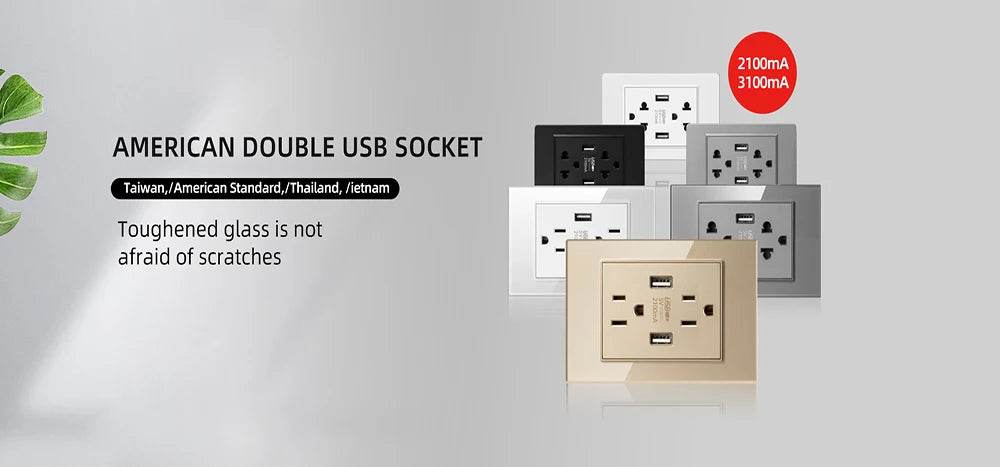 Herepow 118 Series Thailand American Standard Dual USB Wall Socket Smart Home Appliance Plug Adapter Type-c 3.1A Fast Charging - Dreamy-Designs Store Online