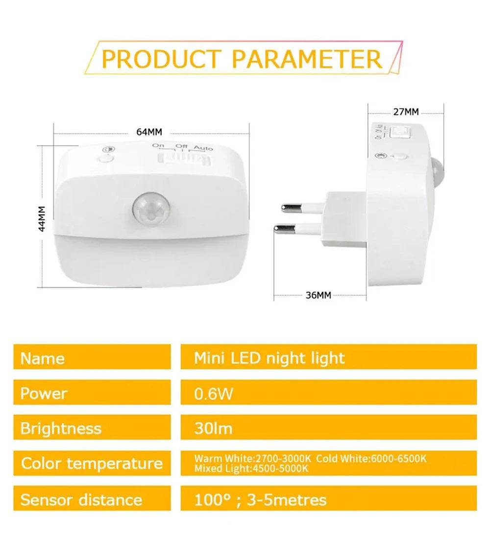 LED Night Light EU Plug In Smart Motion Sensor Light 220V Wall Lamp for Home Aisle WC Hallway Stair Kitchen Bedroom Night Lamp - Dreamy-Designs Store Online