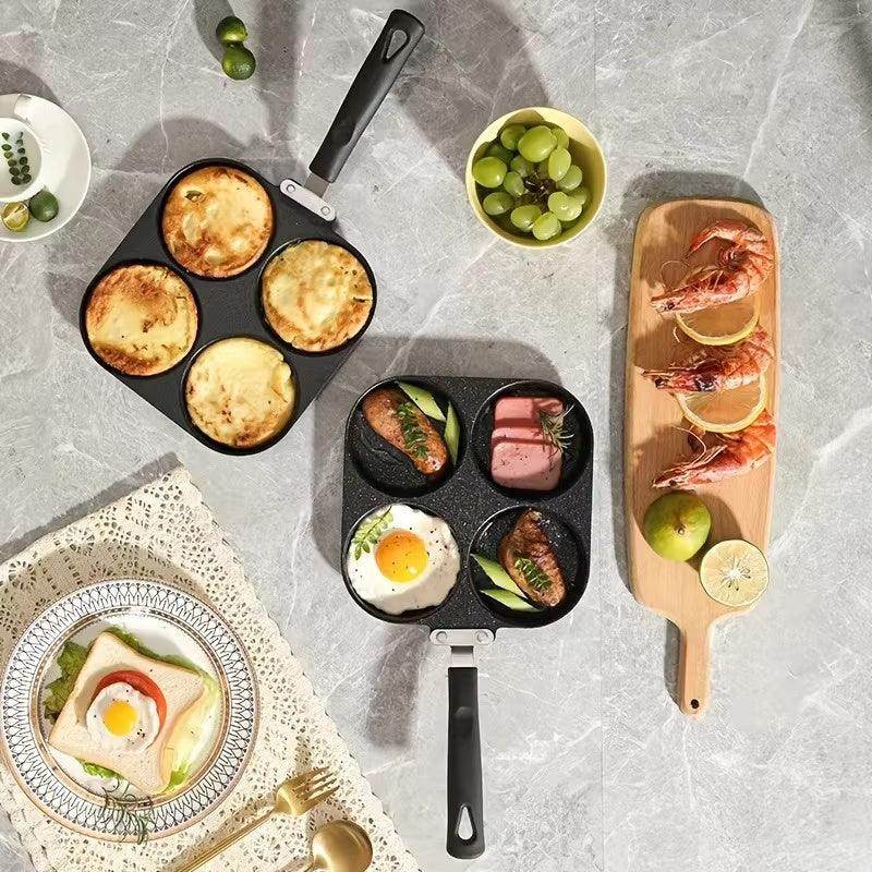 Multi Functional 4 Hole Frying Pan (Non-Stick) - Breakfast Maker for Eggs, Burgers, Pancakes & Omelets - Medical Stone Coating - Compatible with Multiple Cooktops - Dreamy-Designs Store Online