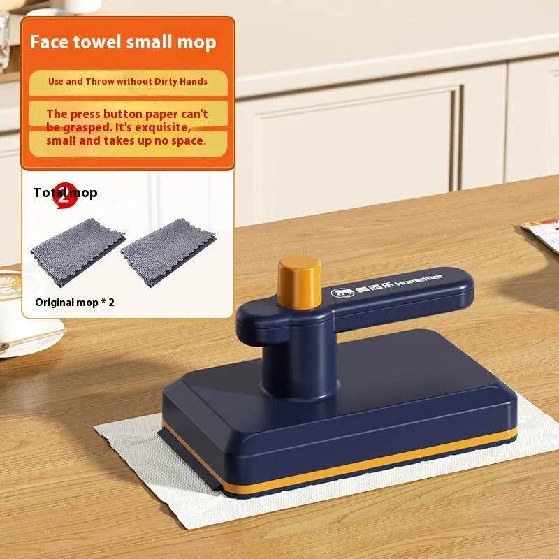 Household Kitchen Mini Small Handheld Flat Mop (Leguang Cream Green/Haze Blue) - PP Panel, 15x9x9cm, 2 Cloth Set - Dreamy-Designs Store Online